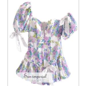 Sun-Imperial purple floral off the shoulder mini dress